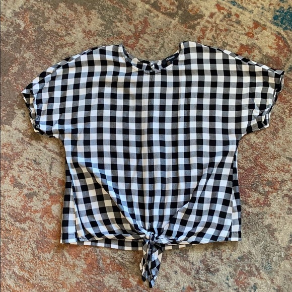 Madewell Checkered Tie Front Top - Picture 2 of 5